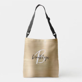 Gold Brushed Metal Zwart Wit Script Monogram Crossbody Tas (Achterkant)