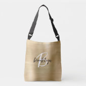 Gold Brushed Metal Zwart Wit Script Monogram Crossbody Tas (Voorkant)