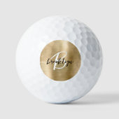 Gold Brushed Metal Zwart Wit Script Monogram Golfballen (Voorkant)