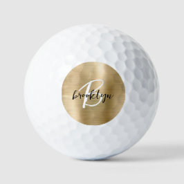 Gold Brushed Metal Zwart Wit Script Monogram Golfballen