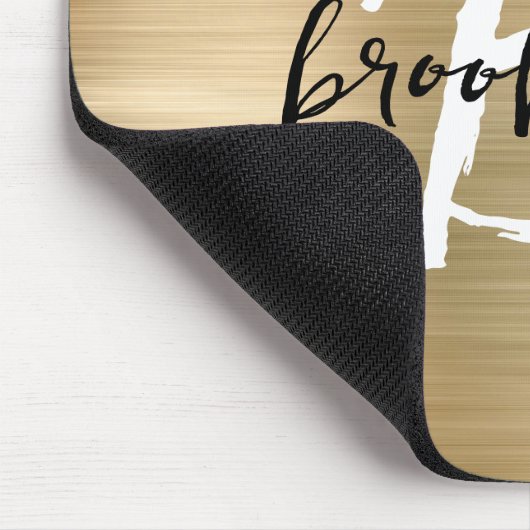 Gold Brushed Metal Zwart Wit Script Monogram Muismat (Hoek)