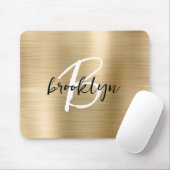 Gold Brushed Metal Zwart Wit Script Monogram Muismat (Met muis)