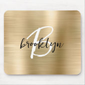 Gold Brushed Metal Zwart Wit Script Monogram Muismat (Voorkant)