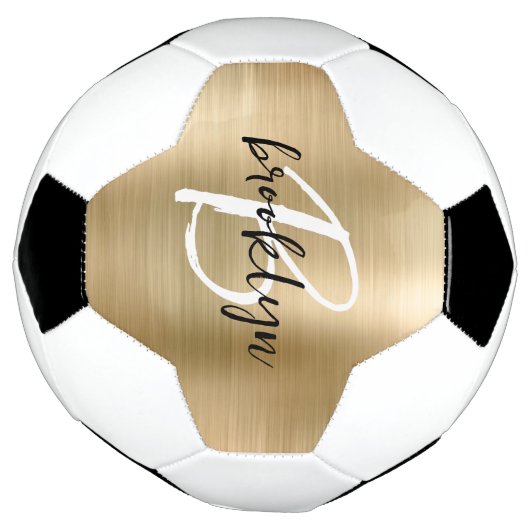 Gold Brushed Metal Zwart Wit Script Monogram Voetbal (Gedraaid)