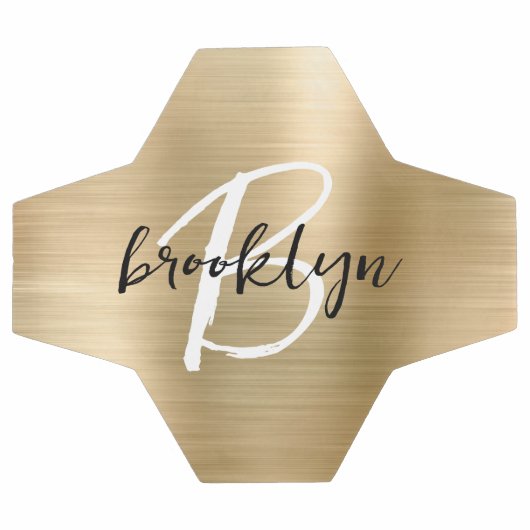 Gold Brushed Metal Zwart Wit Script Monogram Voetbal (Enkel)