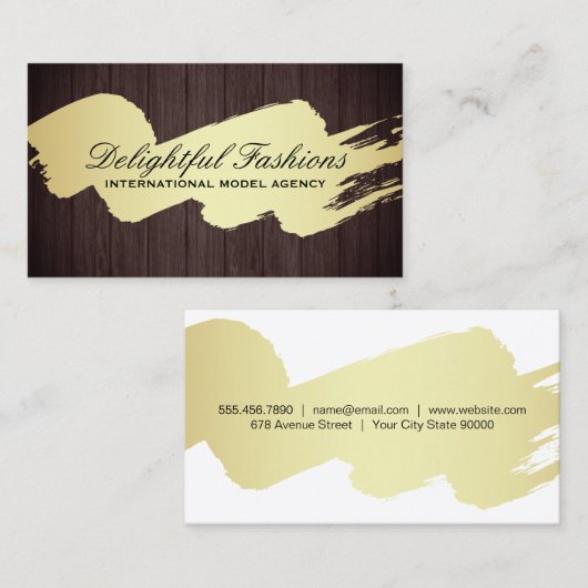 Gold Brushed Wood Panel Visitekaartje (Voorkant / Achterkant)