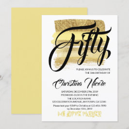 Gold Brushes Sparkly Fifty Birthday Party Trendy Kaart