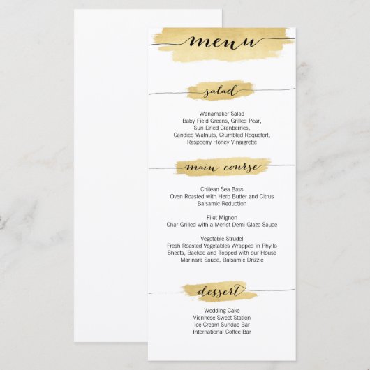 Gold Brushstrokes Wedding Menu (Voorkant / Achterkant)