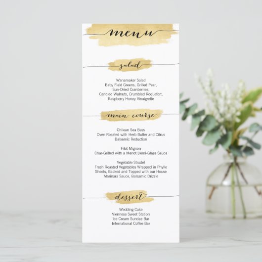 Gold Brushstrokes Wedding Menu (Staand voorkant)