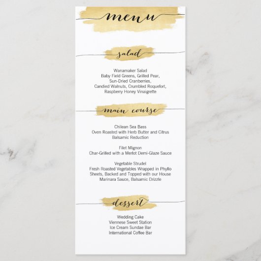 Gold Brushstrokes Wedding Menu (Voorkant)