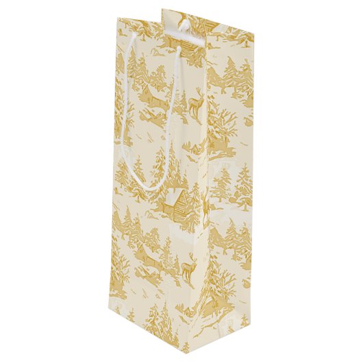 gold buck toile wijn cadeautas (Achterkant Gekanteld)
