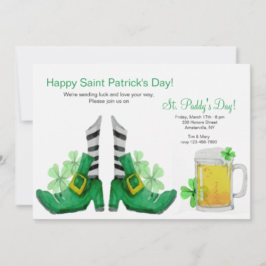 Gold Buckle Leprechaun Shoes Invitation Kaart (Voorkant)