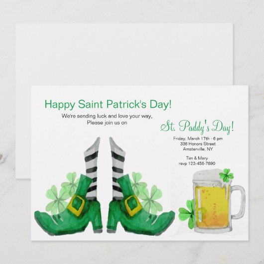 Gold Buckle Leprechaun Shoes Invitation Kaart (Voorkant / Achterkant)