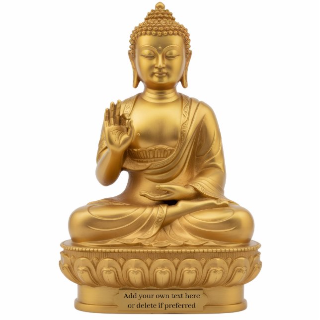 Gold Buddha 2D Statue doing Vitarka Mudra Staand Fotobeeldje (Voorkant)