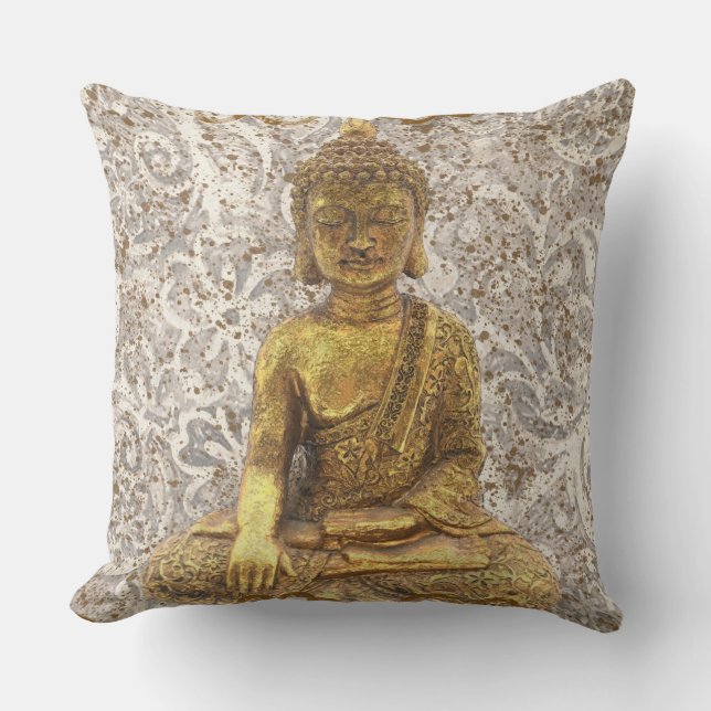 Gold Buddha Golden Floral Flowers Kussen (Voorkant)