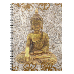 Gold Buddha Golden Floral Flowers Notitieboek