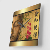 Gold Buddha Green Leaves & Red Flowers Vierkante Klok (Hoek)