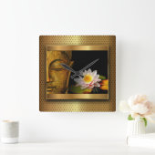 Gold Buddha met Lotus Flower Vierkante Klok (Huis)