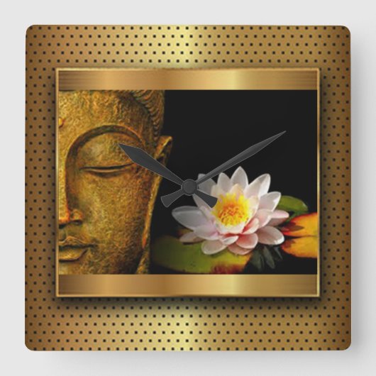 Gold Buddha met Lotus Flower Vierkante Klok (Voorkant)