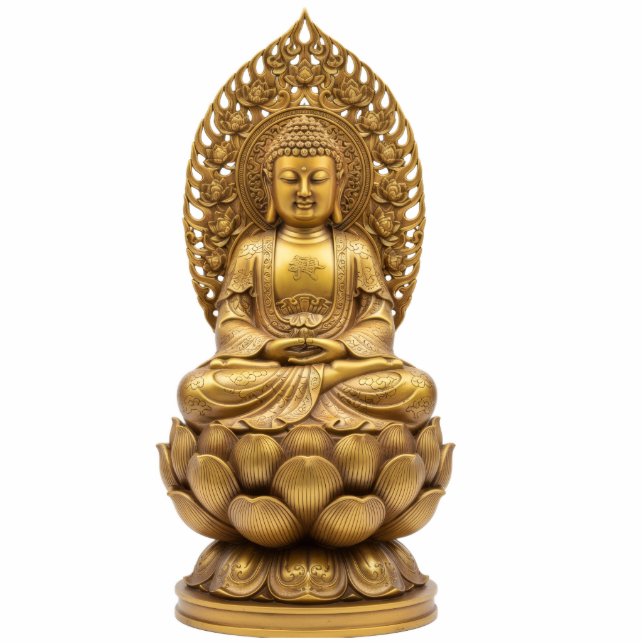 Gold Buddha on Lotus Flower 2D Statuette Statue Staand Fotobeeldje (Voorkant)