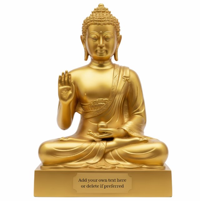 Gold Buddha Statue doing Abhaya Mudra 2D statuette Staand Fotobeeldje (Voorkant)