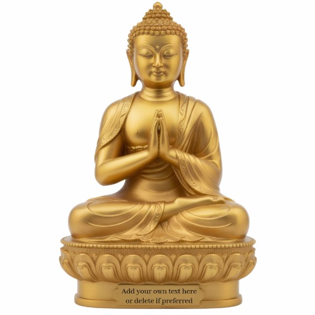 Gold Buddha Statue doing Anjali Mudra 2D statuette Staand Fotobeeldje (Voorkant)
