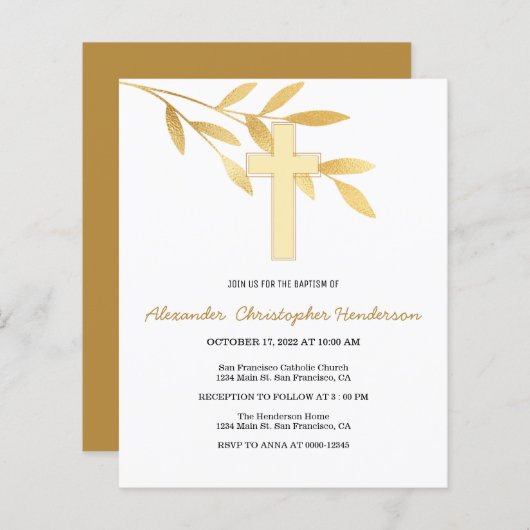 Gold/BUDGET/Baptisme uitnodiging. (Voorkant / Achterkant)