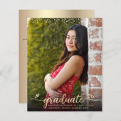 Gold Budget Foto Afstuderen Script Harten uitnodig (Voorkant / Achterkant)