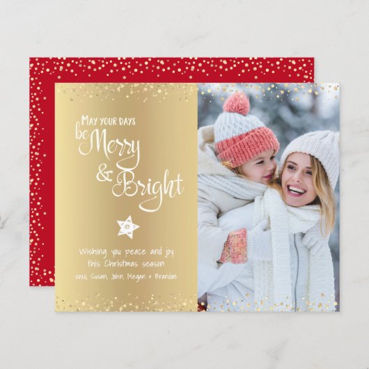 Gold Budget Photo Days Be Merry Bright Script Kaar (Voorkant / Achterkant)