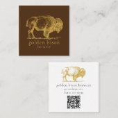 Gold Buffalo QR Code Brown Square Biz Card Vierkante Visitekaartje (Voorkant / Achterkant)