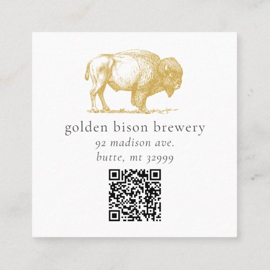 Gold Buffalo QR Code Brown Square Biz Card Vierkante Visitekaartje (Achterkant)