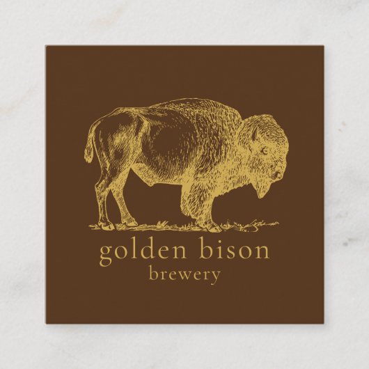Gold Buffalo QR Code Brown Square Biz Card Vierkante Visitekaartje (Voorkant)