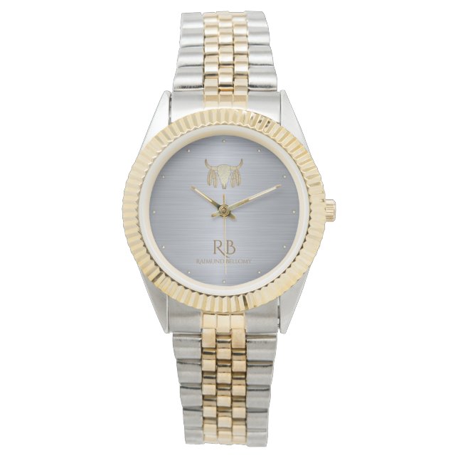 Gold Buffalo Skull Silver Metallic Watch Horloge (Voorkant)
