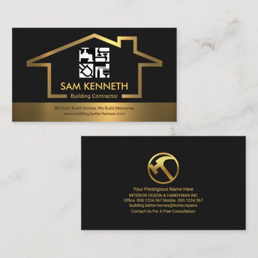 Gold Building Lijst Handyman Construction Tools Visitekaartje (Voorkant / Achterkant)