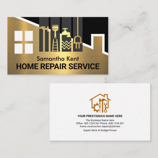 Gold Building Lijst Handyman Tools Visitekaartje (Voorkant / Achterkant)