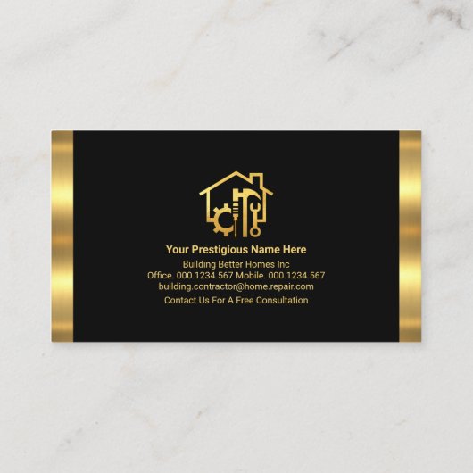Gold Building Structure Handyman Tools Visitekaartje (Achterkant)