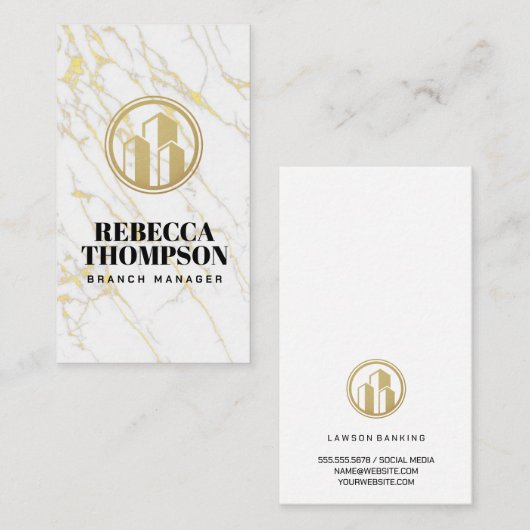 Gold Buildings Logo | Witte marmer Afsprakenkaartje (Voorkant / Achterkant)