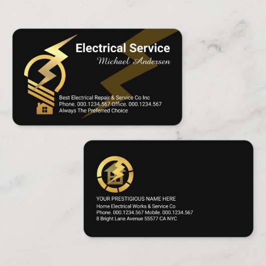 Gold Bulb Home Lightning Powered Visitekaartje (Voorkant / Achterkant)