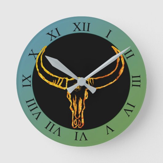 Gold Bull Skull-wandklok Ronde Klok (Voorkant)
