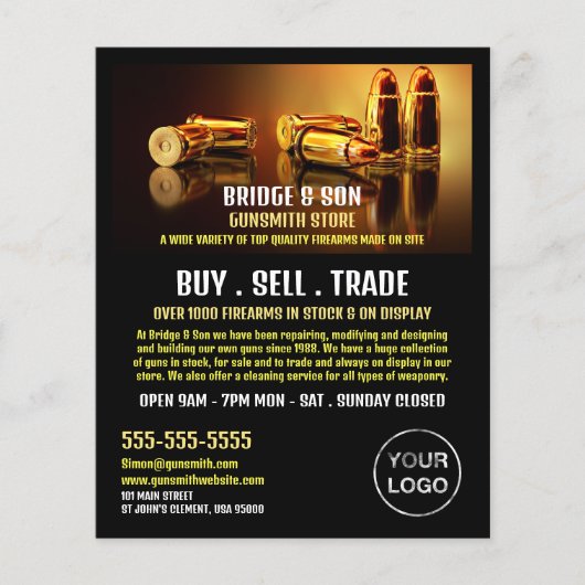 Gold Bullets, Gunsmith, Gunstore Adverteren Flyer (Voorkant)