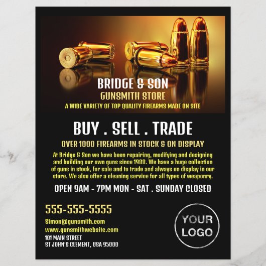 Gold Bullets, Gunsmith, Gunstore Adverteren Flyer (Voorkant)