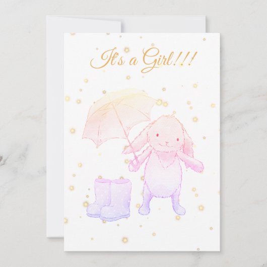 ** Gold Bunny Umbrella Baby shower Uitnodiging (Voorkant)
