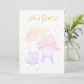 ** Gold Bunny Umbrella Baby shower Uitnodiging (Staand voorkant)