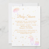 ** Gold Bunny Umbrella Baby shower Uitnodiging (Achterkant)