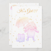 ** Gold Bunny Umbrella Baby shower Uitnodiging (Voorkant / Achterkant)
