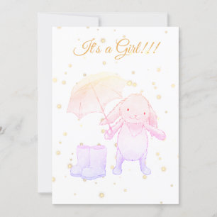 ** Gold Bunny Umbrella Baby shower Uitnodiging