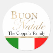 Gold Buon Natale Italiaanse vlag Kerstmis Ronde Sticker (Voorkant)