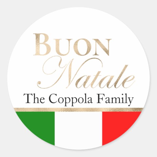 Gold Buon Natale Italiaanse vlag Kerstmis Ronde Sticker (Voorkant)