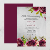 Gold Burgundy 25th Wedding Jubileum nodigt uit Kaart (Voorkant / Achterkant)