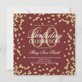 Gold Burgundy 60th Birthday Glitter Confetti Kaart